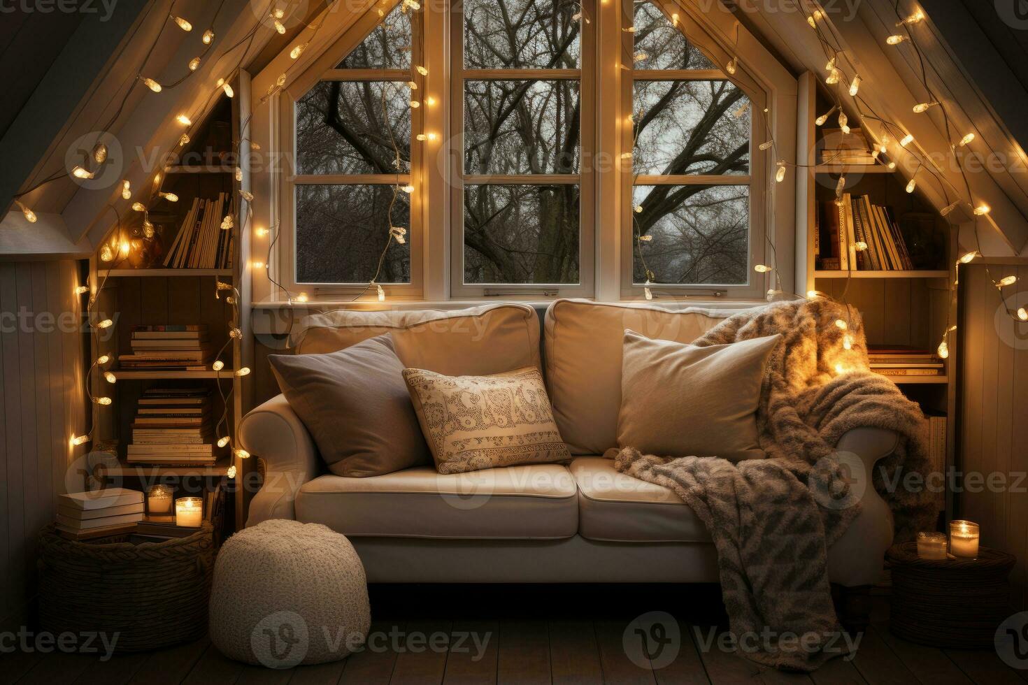 AI generated String lights crafting a comfortable space, christmas picture photo