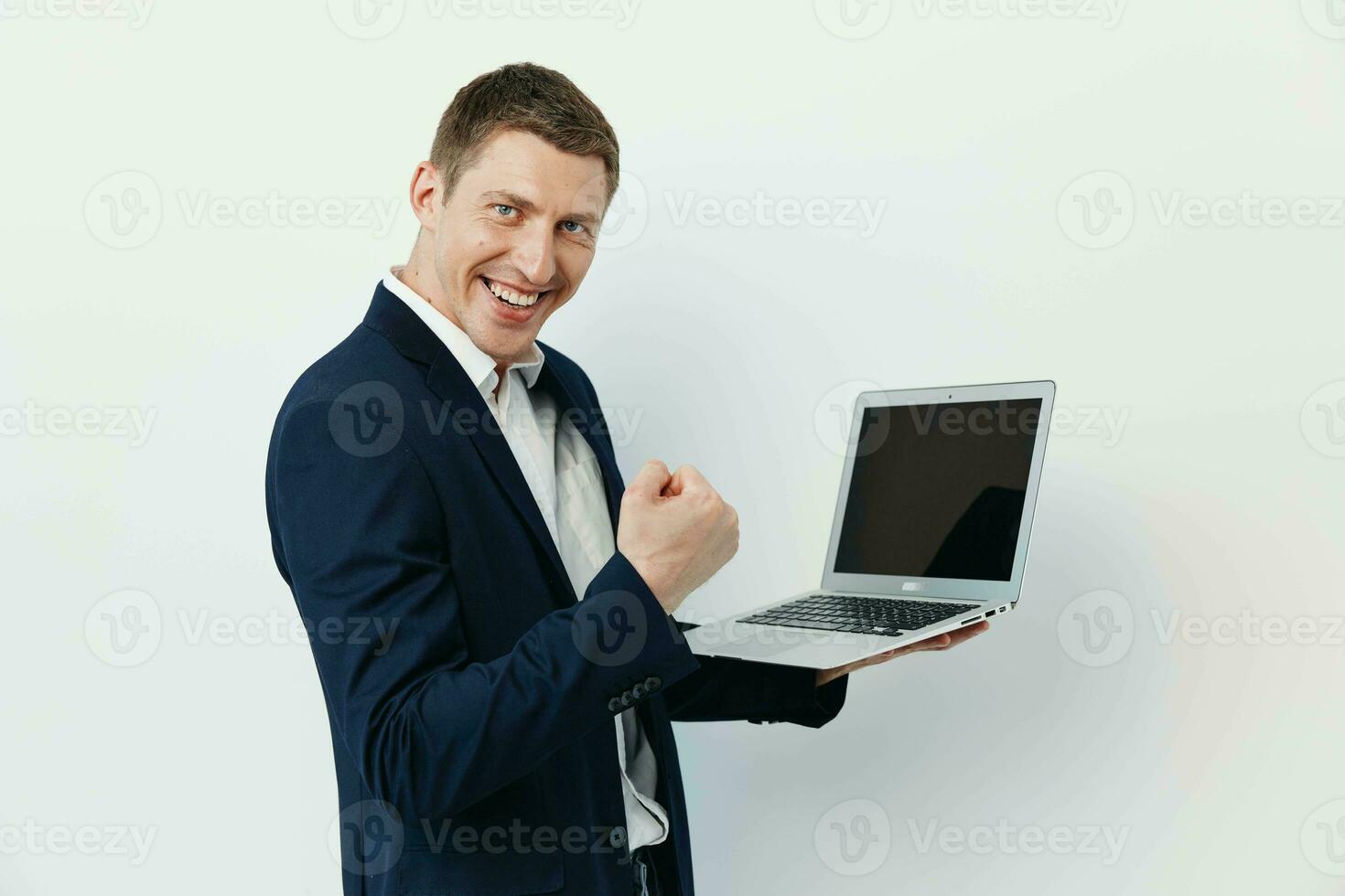 Using shirt working handsome men laptop executive guy men job notebook suit success smart confident photo