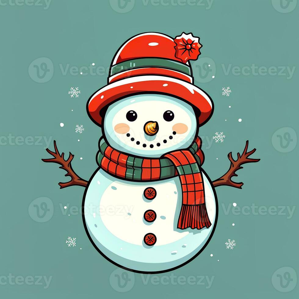 AI generated Funny Christmas Snowman. Clipart. AI generated. photo