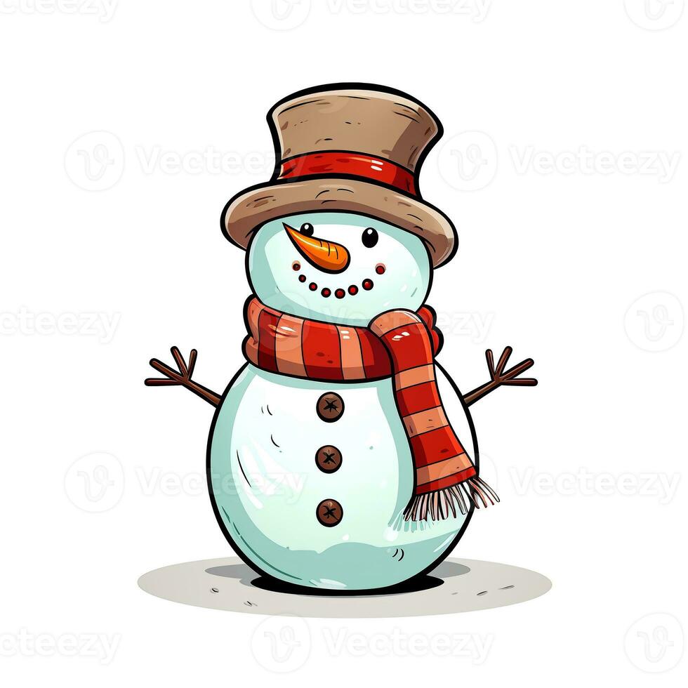 AI generated Funny Christmas Snowman. Clipart. AI generated. photo