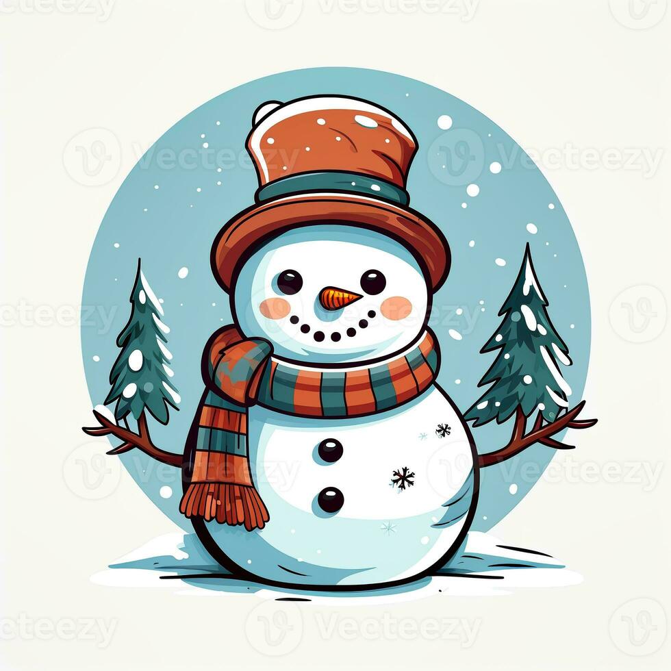 AI generated Funny Christmas Snowman. Clipart. AI generated. photo