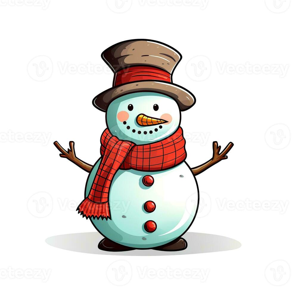 AI generated Funny Christmas Snowman. Clipart. AI generated. photo