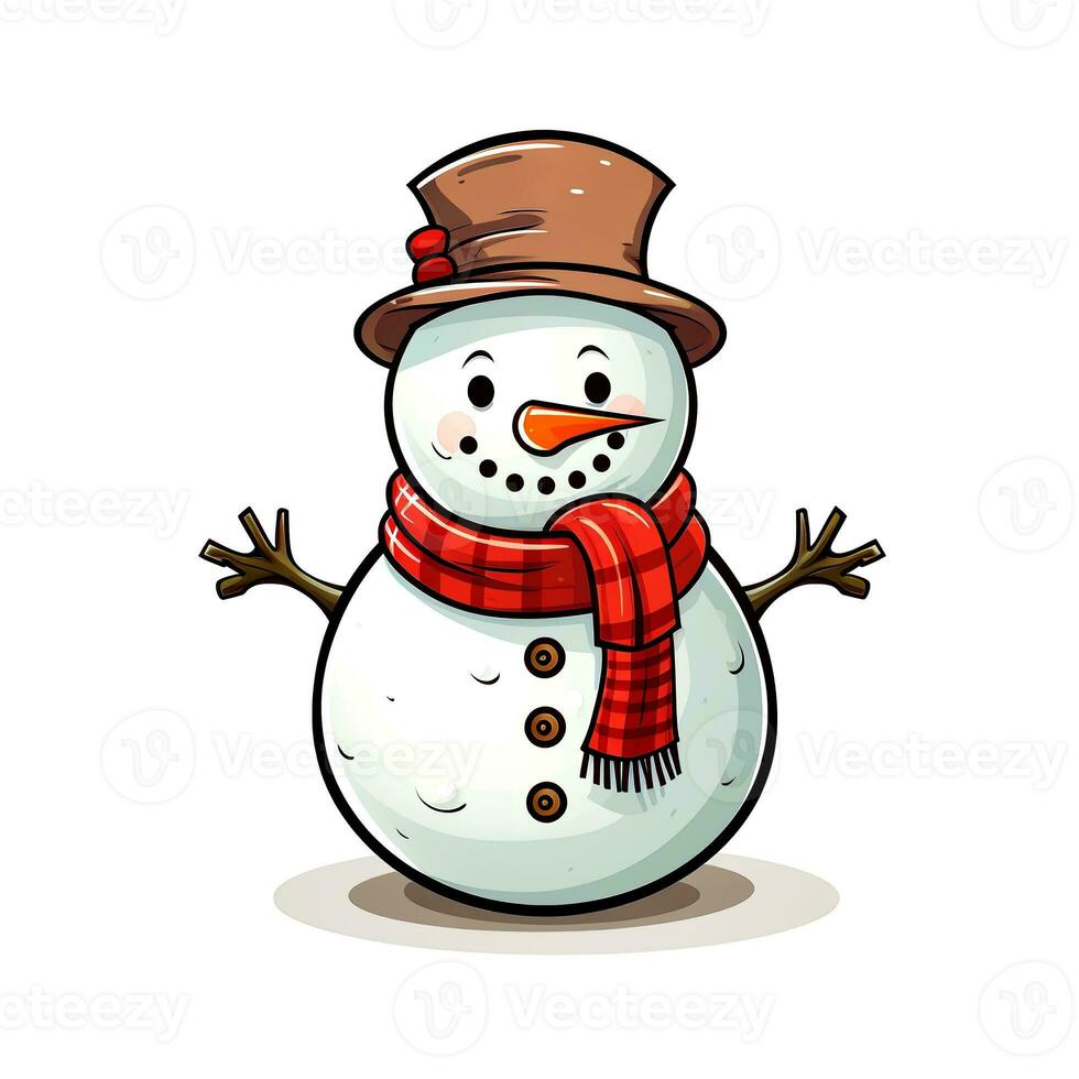 AI generated Funny Christmas Snowman. Clipart. AI generated. photo