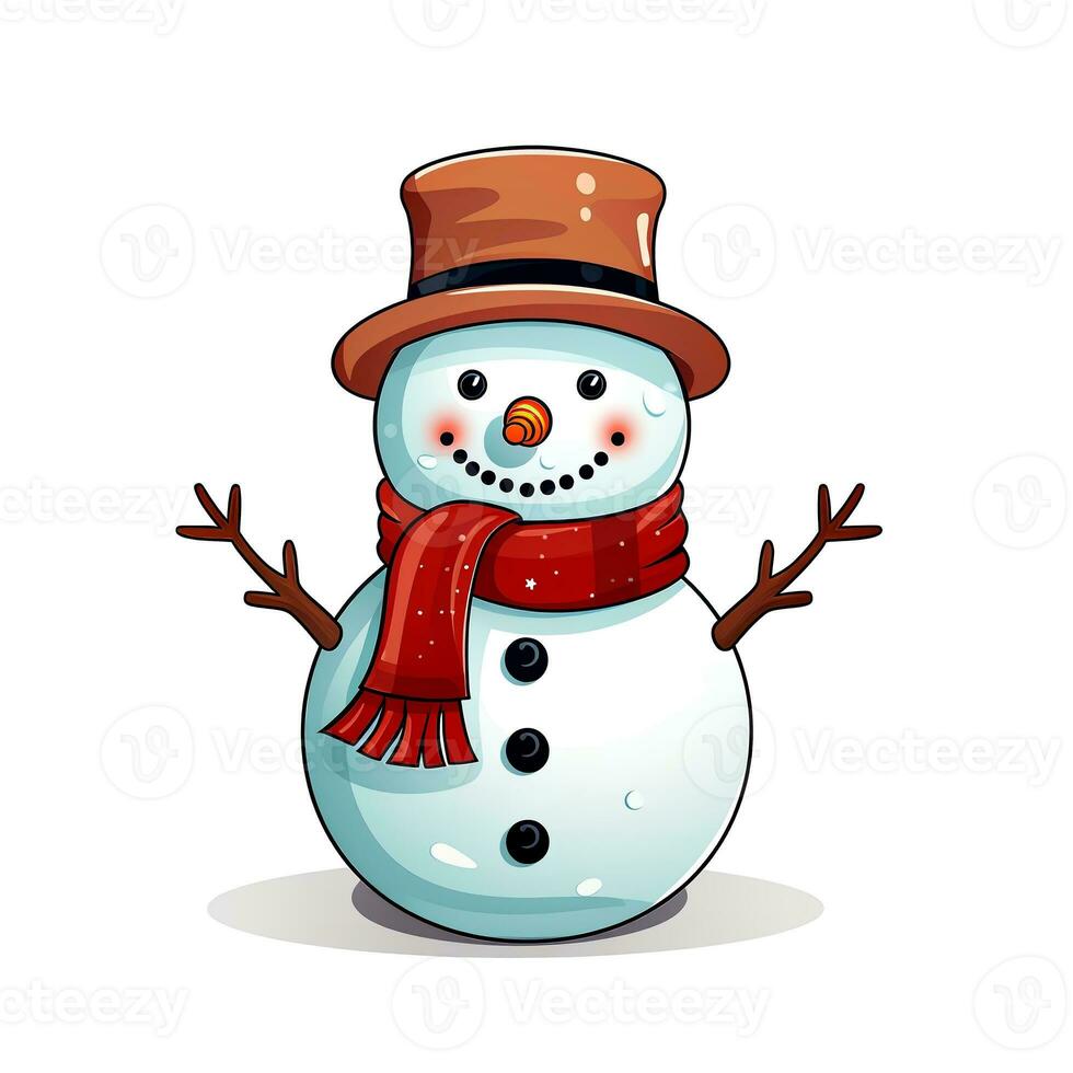 AI generated Funny Christmas Snowman. Clipart. AI generated. photo