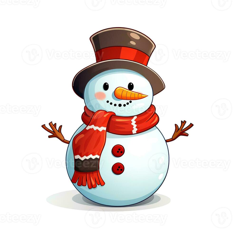 AI generated Funny Christmas Snowman. Clipart. AI generated. photo