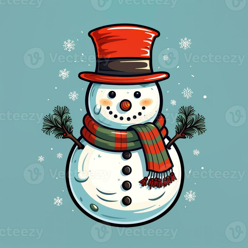 AI generated Funny Christmas Snowman. Clipart. AI generated. photo