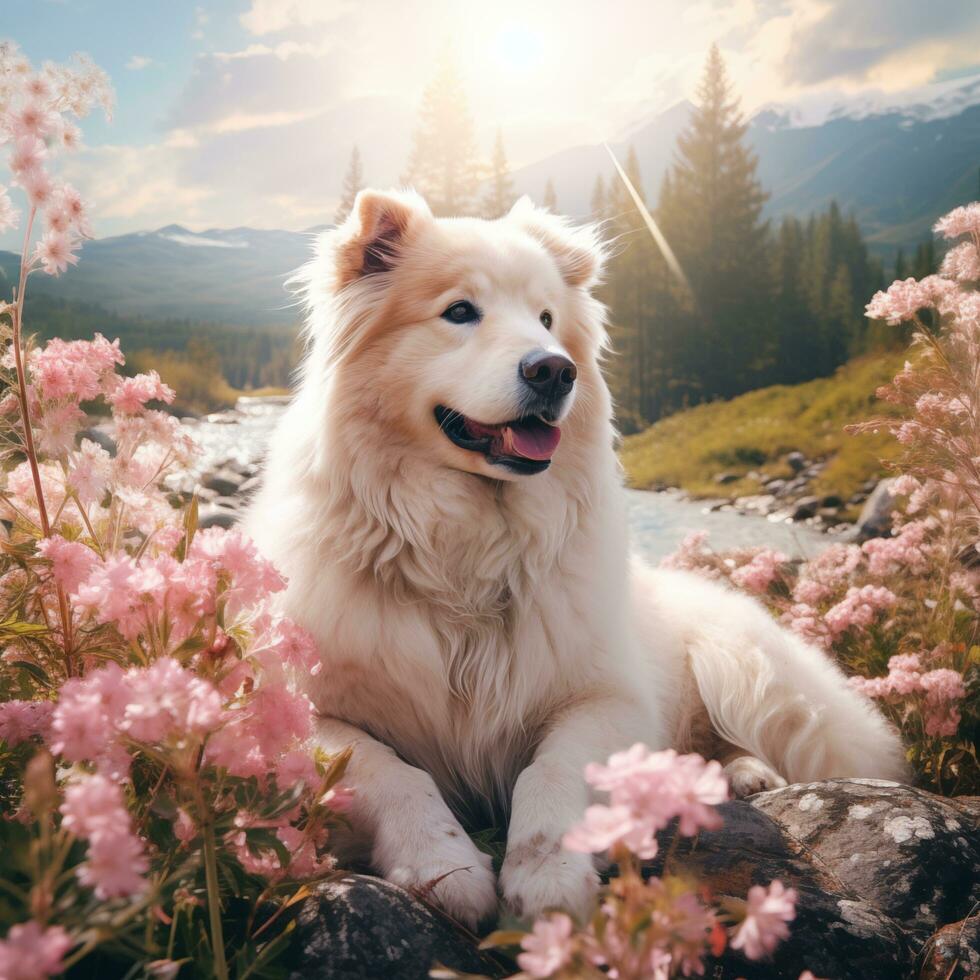 AI generated Beautiful dog in nature background AI generated photo