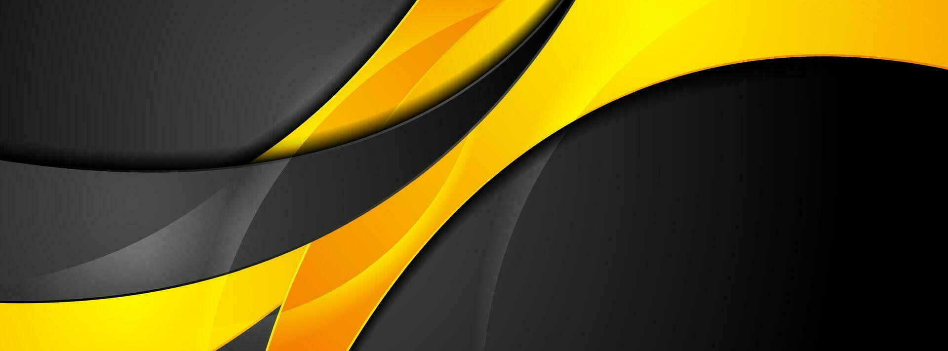 Orange and black glossy waves abstract background vector