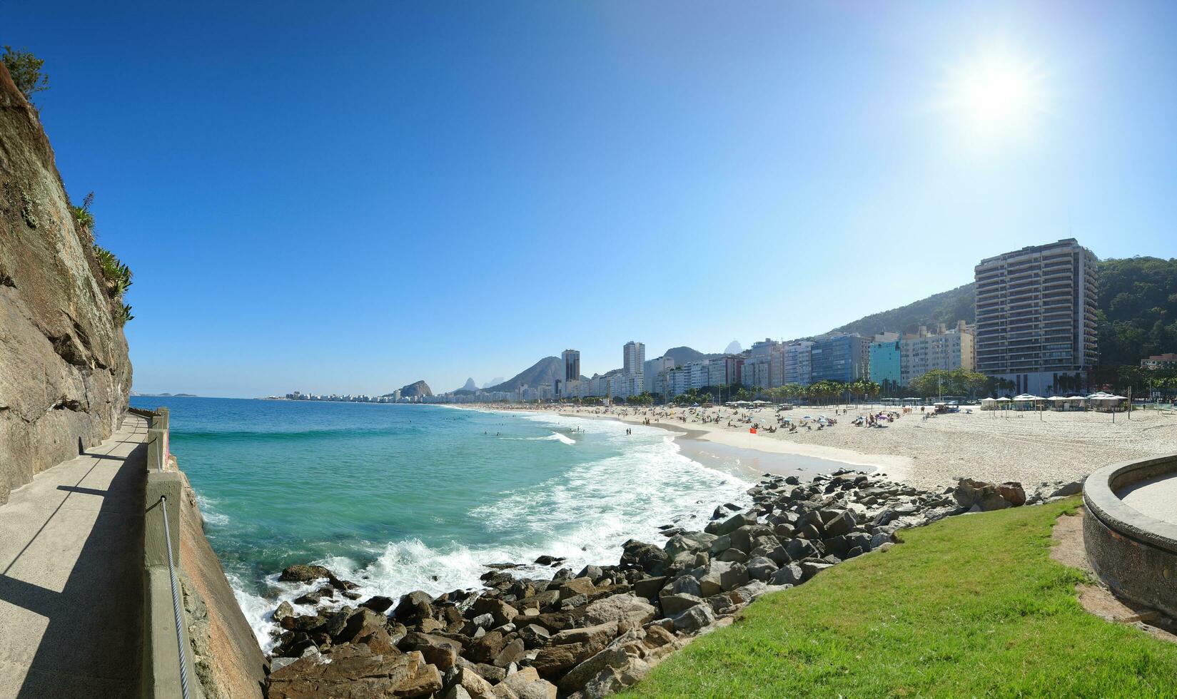 Panoramic view of Copacabana and Leme beach in Rio de Janeiro Brazil photo