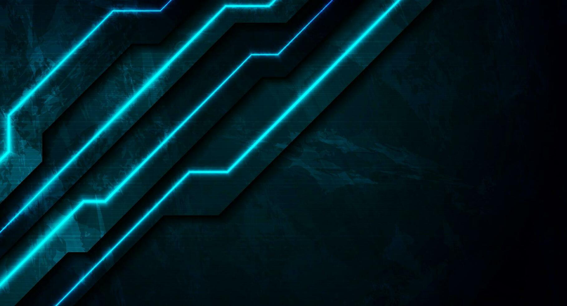 Dark blue neon laser tech lines on grunge luminous wall background vector