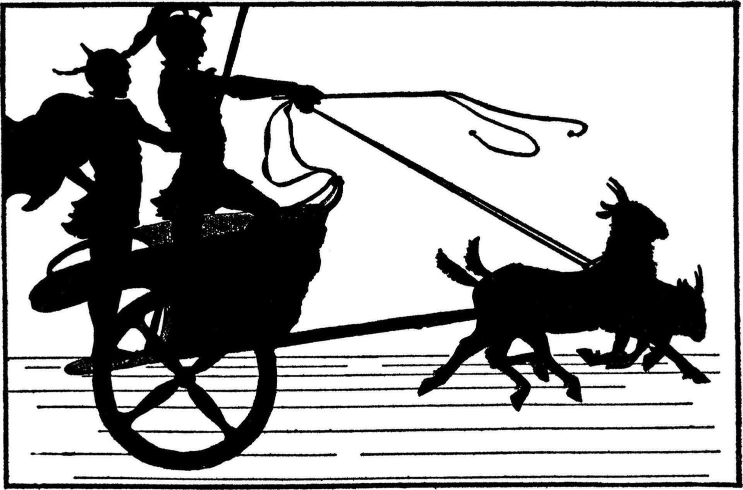 Men in Chariot Pulled by Goats, vintage illustration. vector