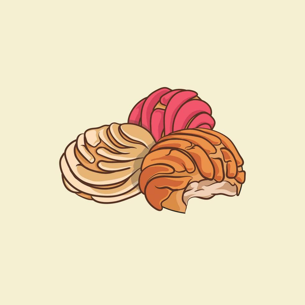 Enhance your culinary designs with our charming Conchas bread illustrations. illustration of this beloved Mexican pastry, making it the perfect addition to any food blog, menu, cookbook. etc. vector