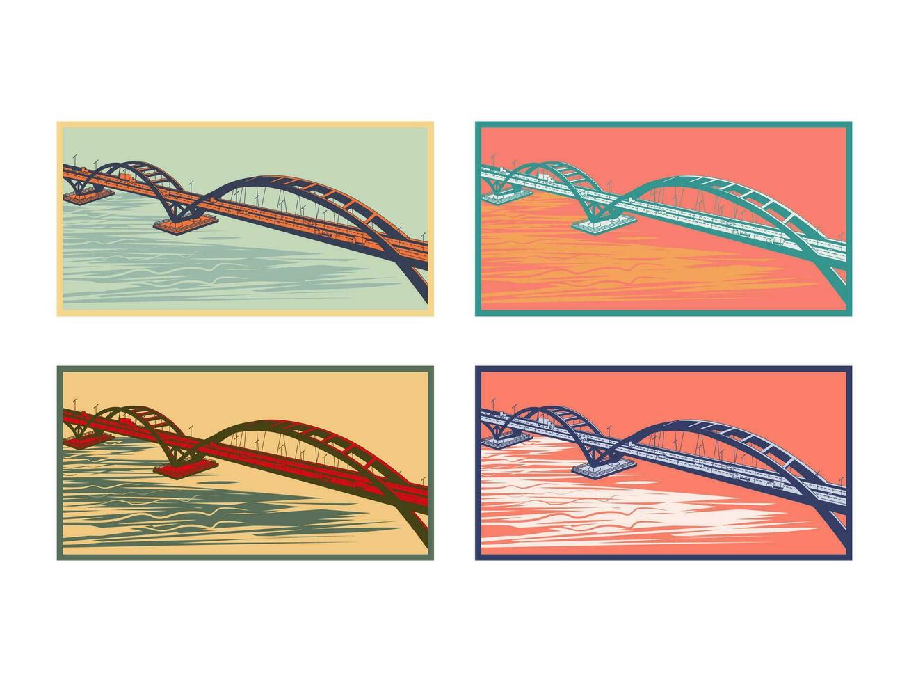4 sets of bridge illustrations in vintage style, perfect for wall decoration, wallpaper, etc. vector