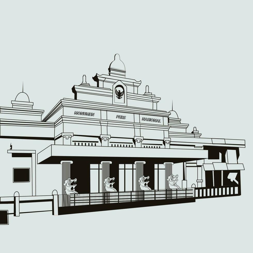 vector illustration graphic of the national press monument in the city of Surakarta, Central Java, Indonesia