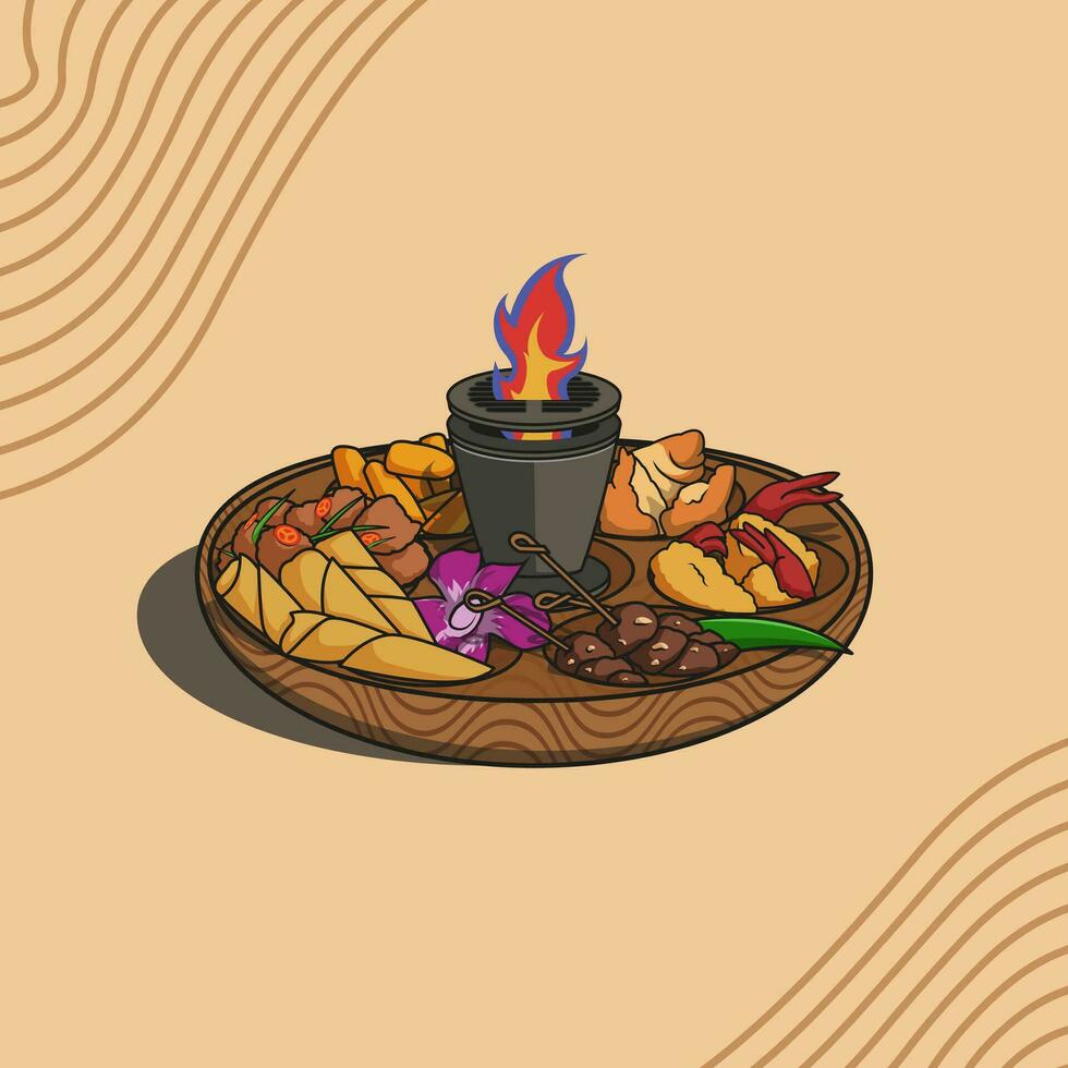 illustration vector graphic of pupu platter, fit for food menu illustration, party, wallpaper etc
