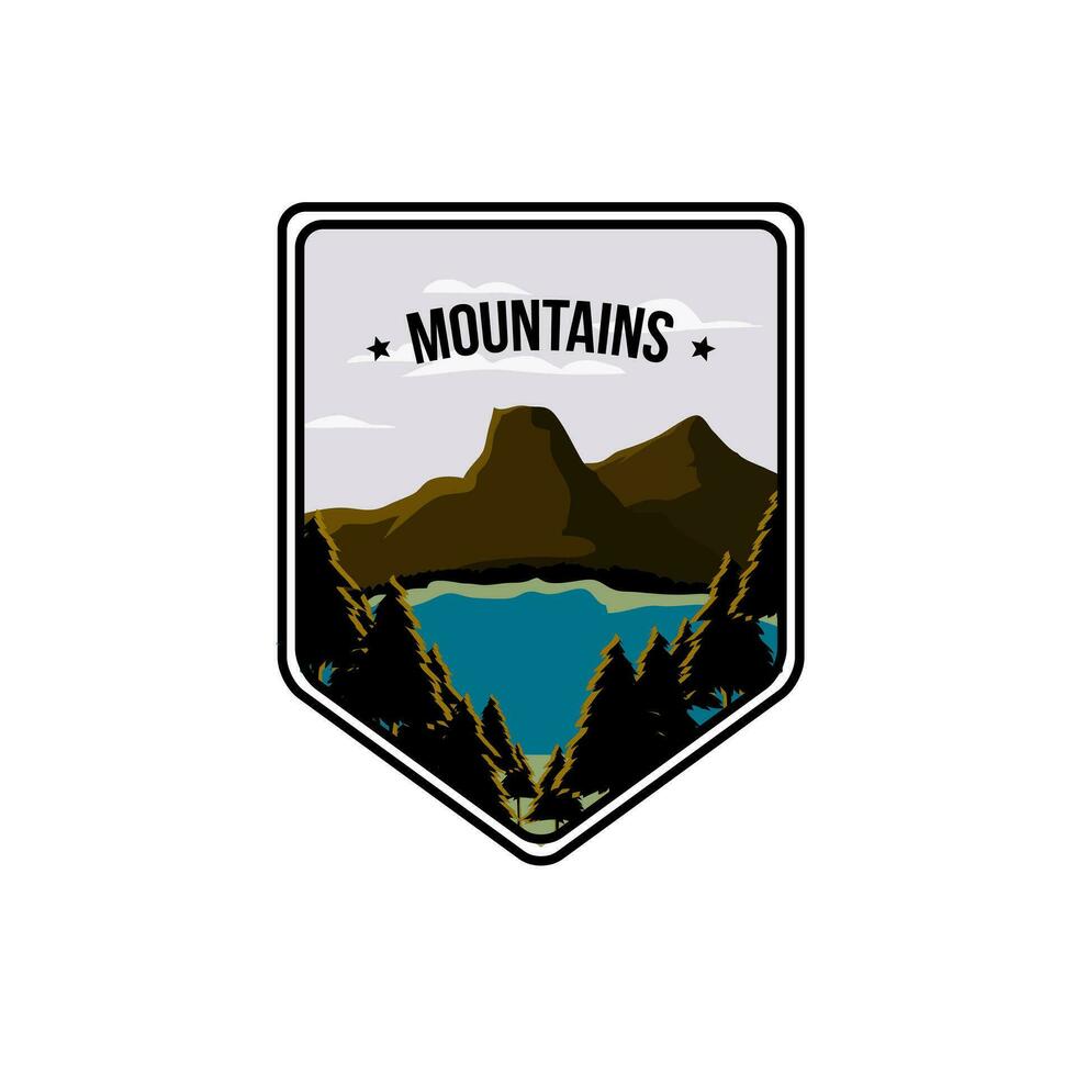 diseño ilustracion lago y montaña prima vector