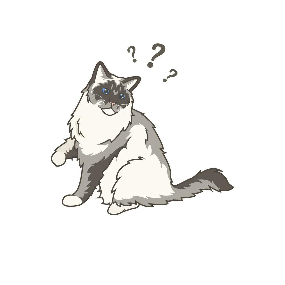 illustration vector graphic of ragdoll cat is showing a confused expression