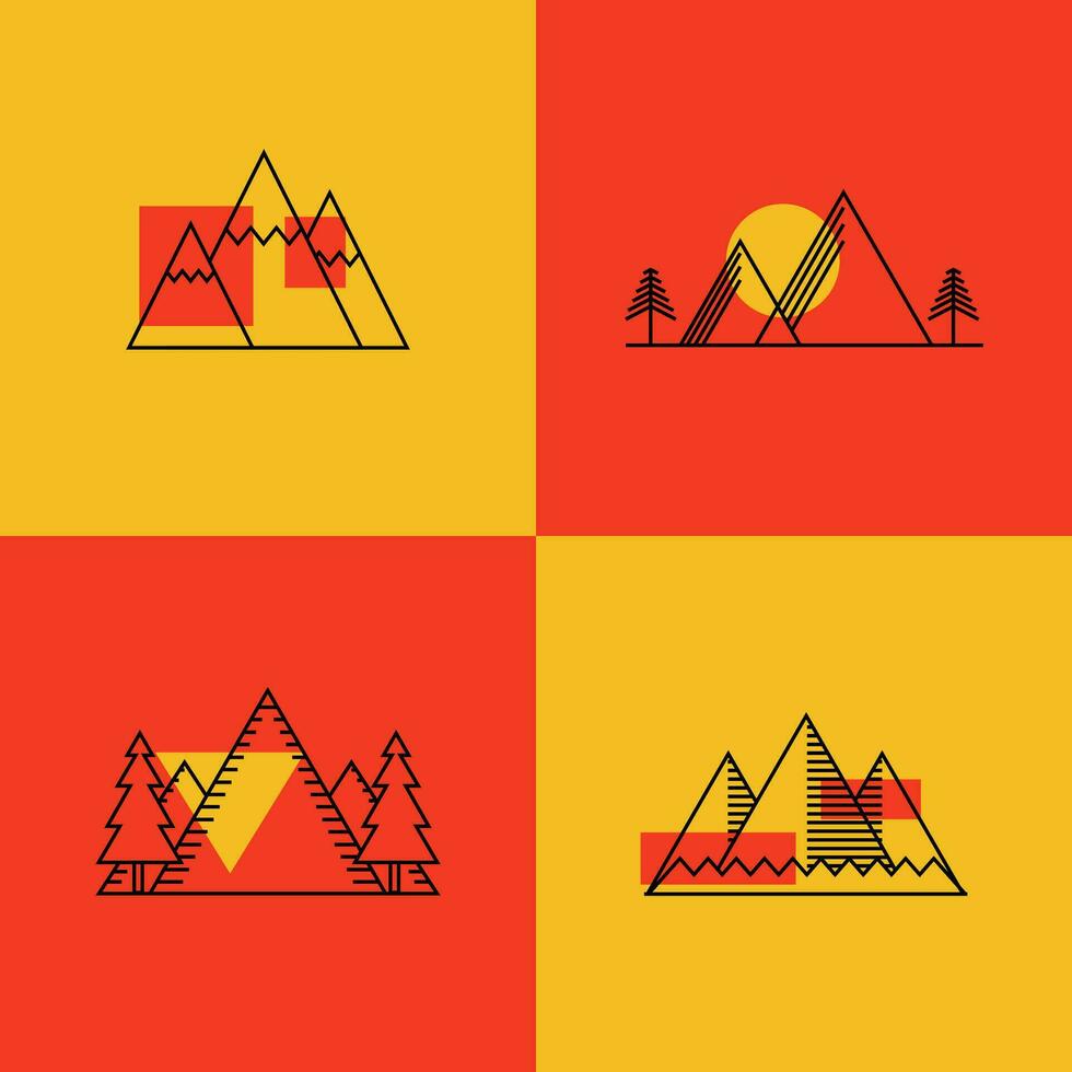 a collection of simple mountain illustration designs with unique styles vector