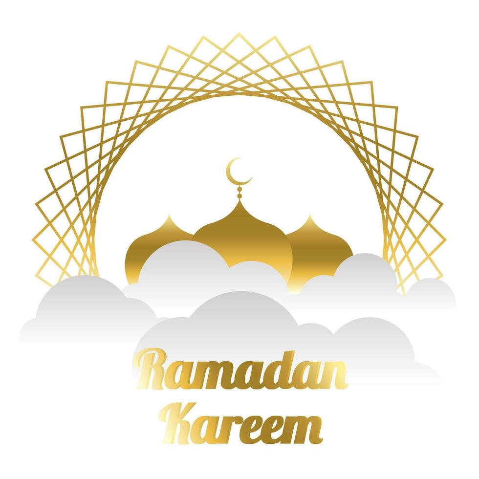mosque illustration on clouds and lanterns in a paper cut style vector