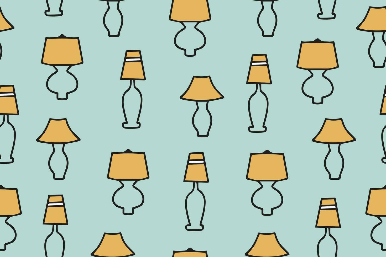 Seamless pattern of lighting fixtures for home decor. Decorative table lamp. Lighting for interior design. Vector illustration