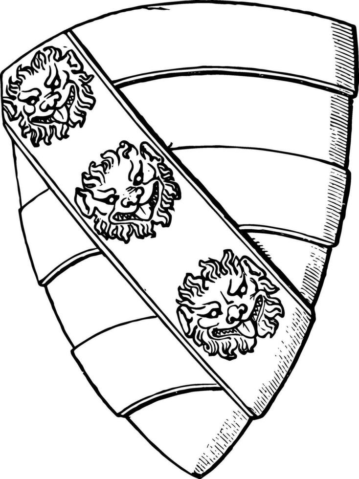 Heraldic Shield with a Lion Face of a knight of the time of Edward vintage engraving. vector