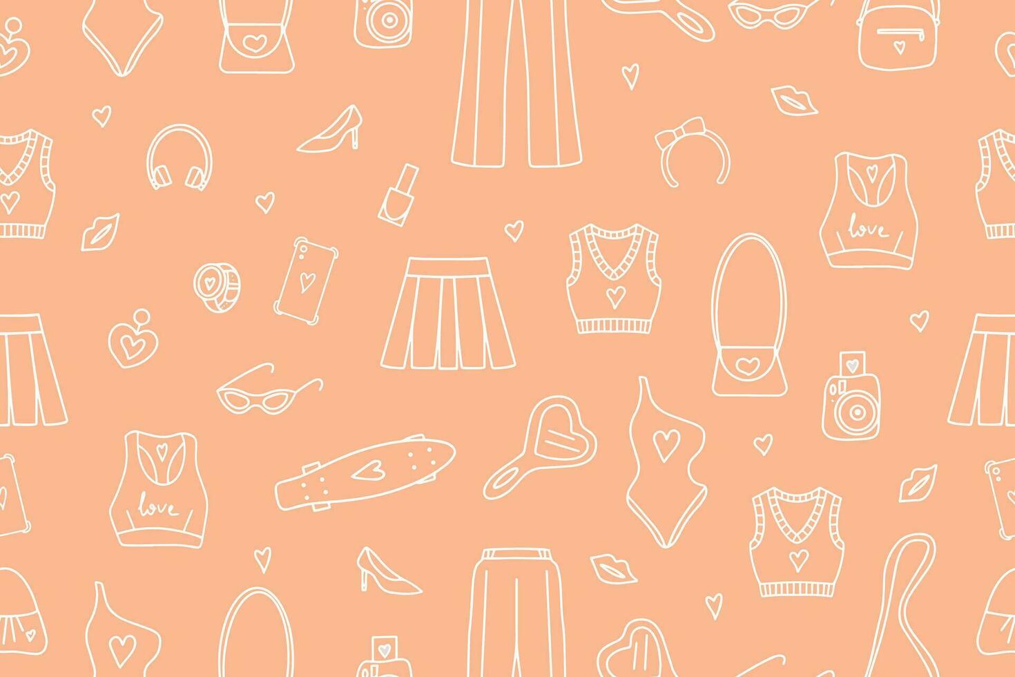 Seamless fashionable pink patterns in Barbicore style. . Vector illustration