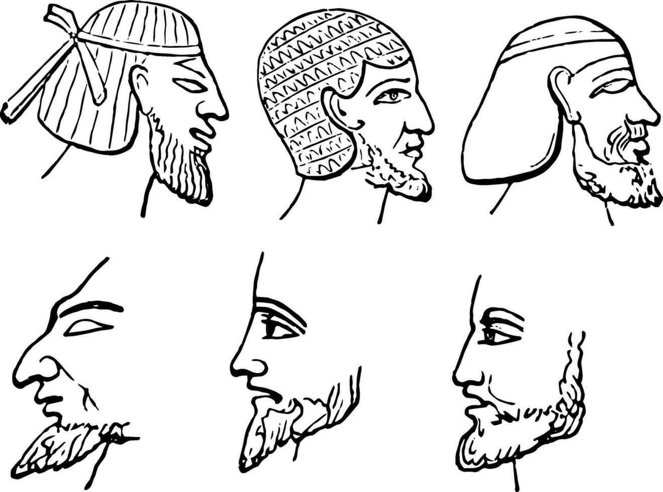 Egyptian Beards have Eight styles of beards, vintage engraving. vector