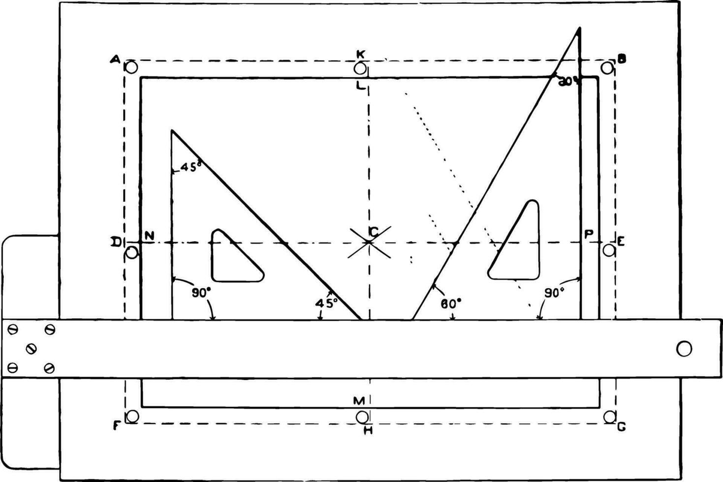 dibujo tablero configuración, especialmente útil, Clásico grabado. vector