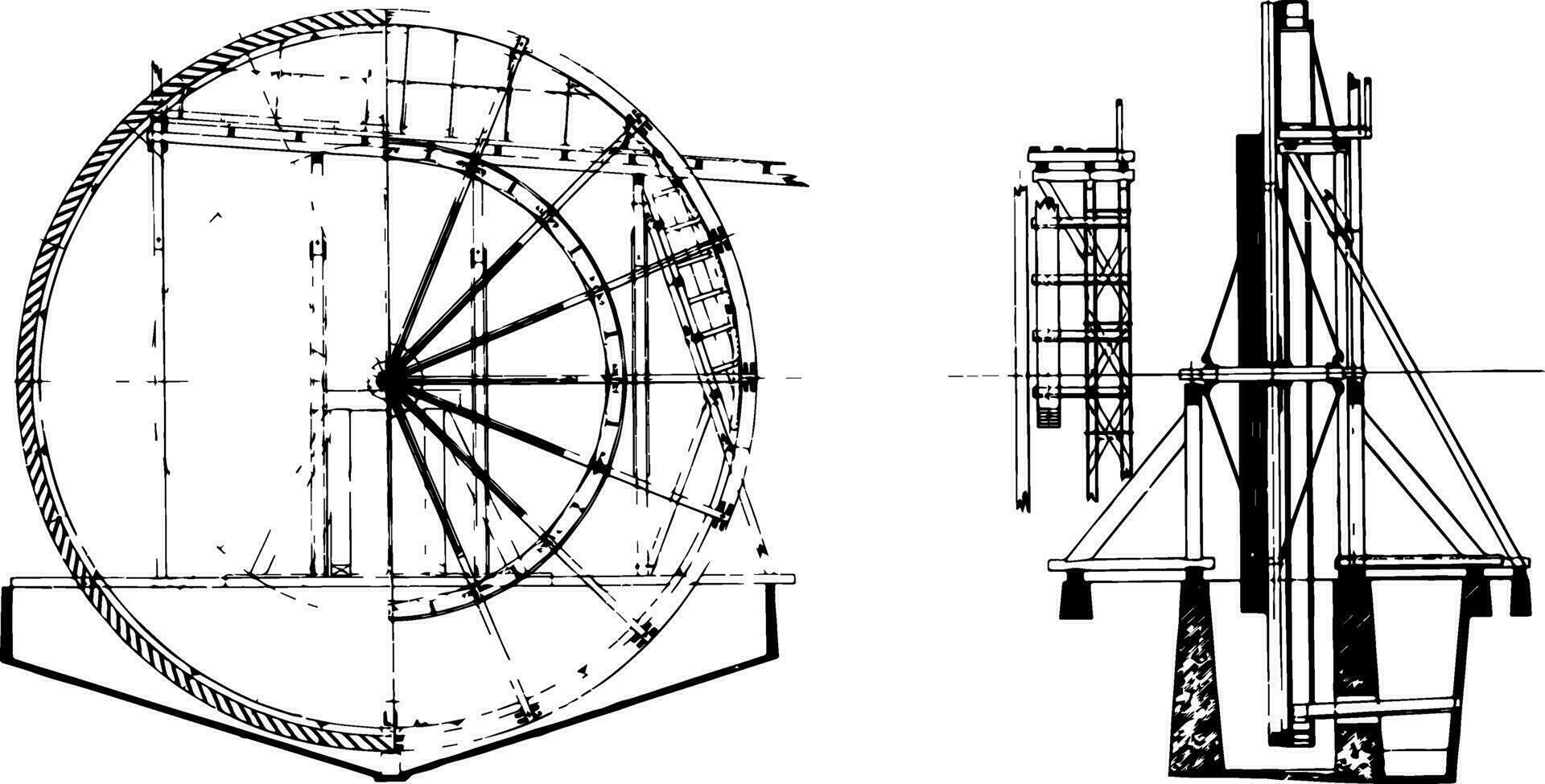 Tailings Wheel vintage illustration. vector