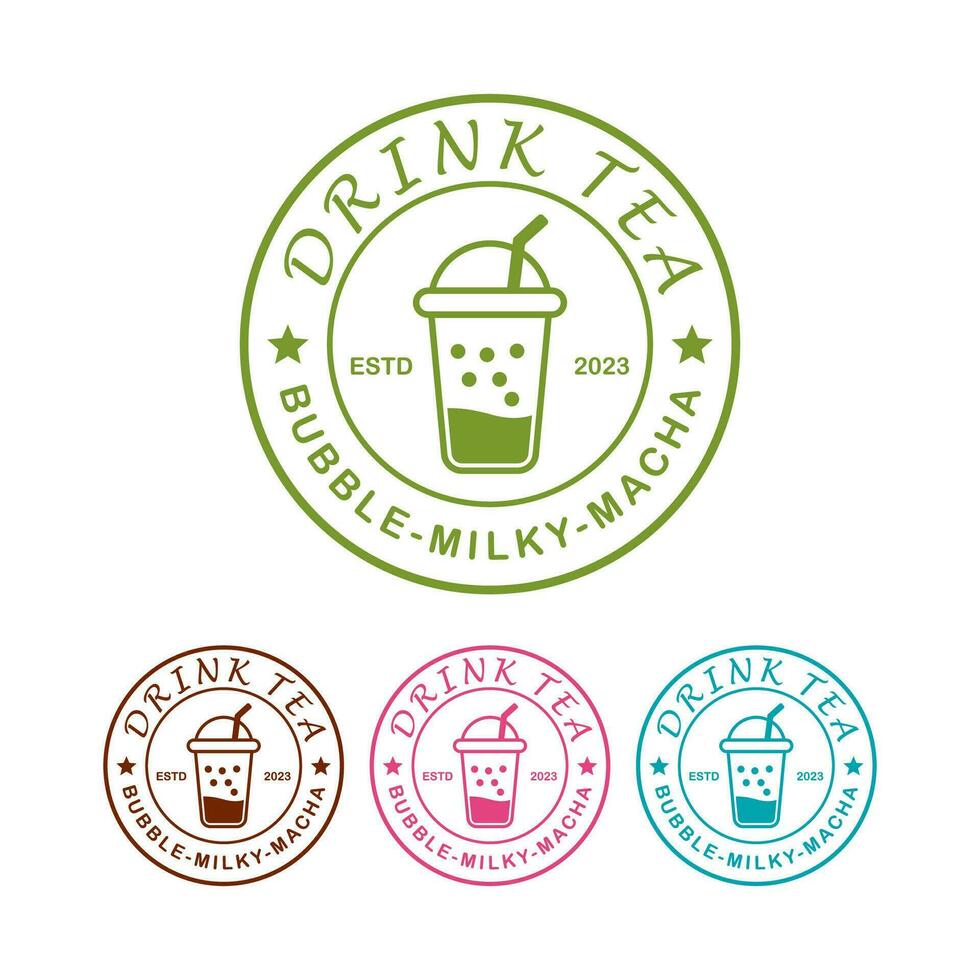 Bubble tea logo set design template vector