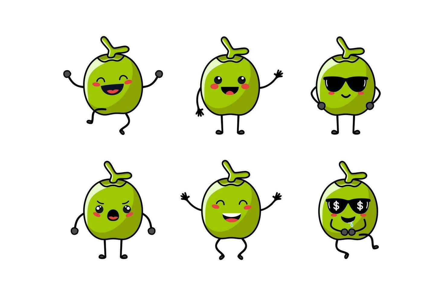 Set  coconut drink mascot vector illustration emoji expressions template