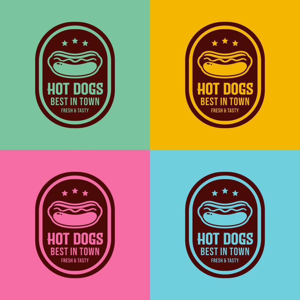 Fresh and tasty logo hot dogs color design vector