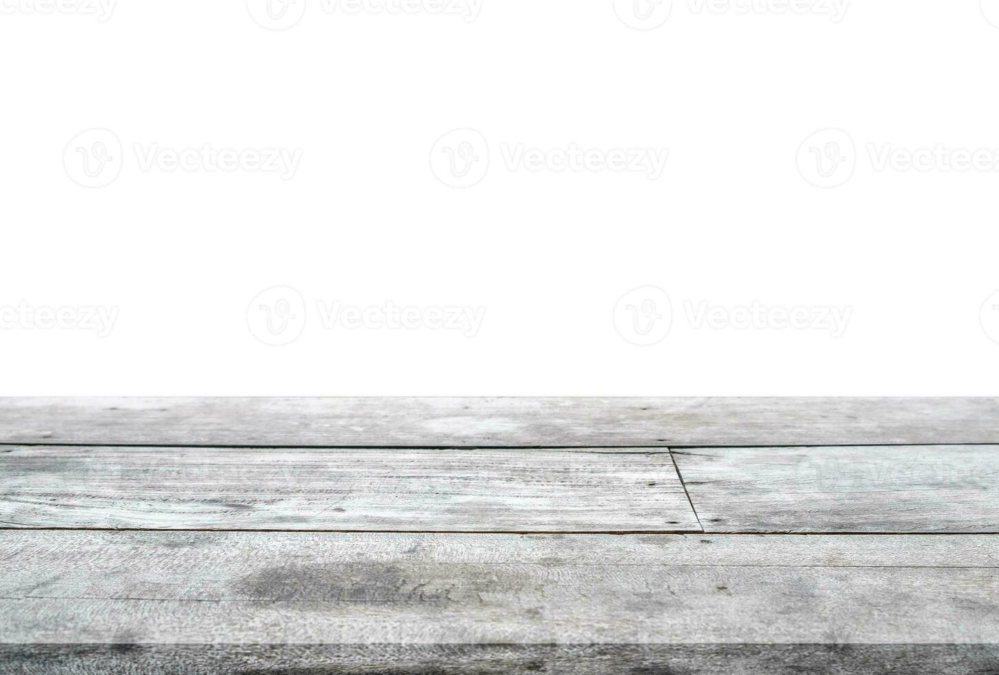 Striped wooden gray tabletop on white background photo