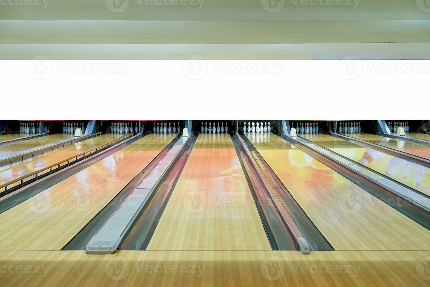 Bowling sport recreation with bowling pin in alley photo