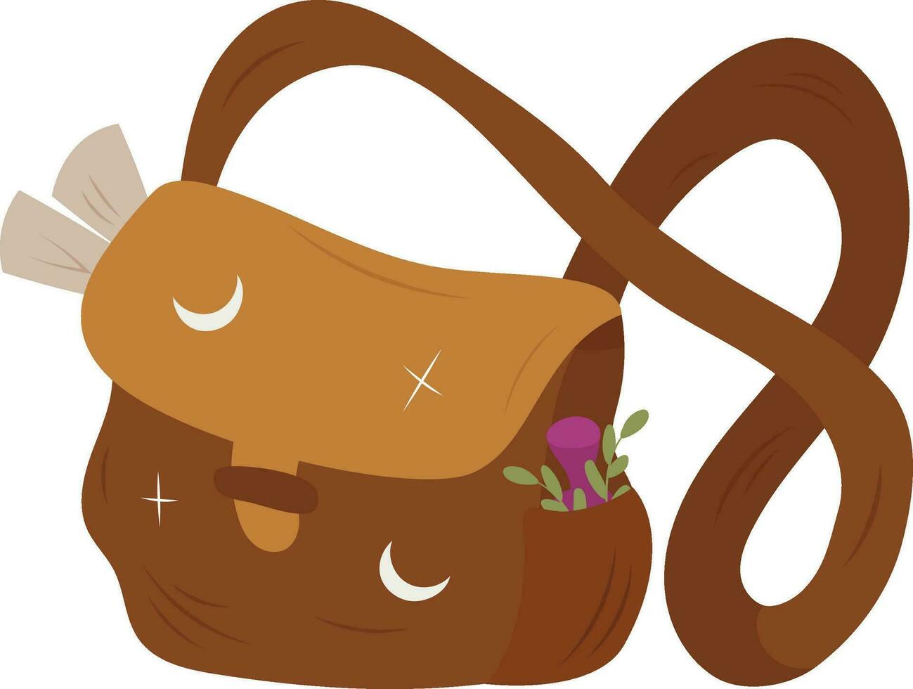 Magic shoulder bag with potion, scroll and leaves for wizard, magician and whitch.Vector vector