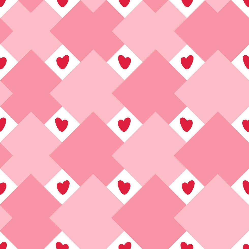 Hand draw Valentine's Day pattern of hearts with envelopes in doodle style. Pink and red colors. vector