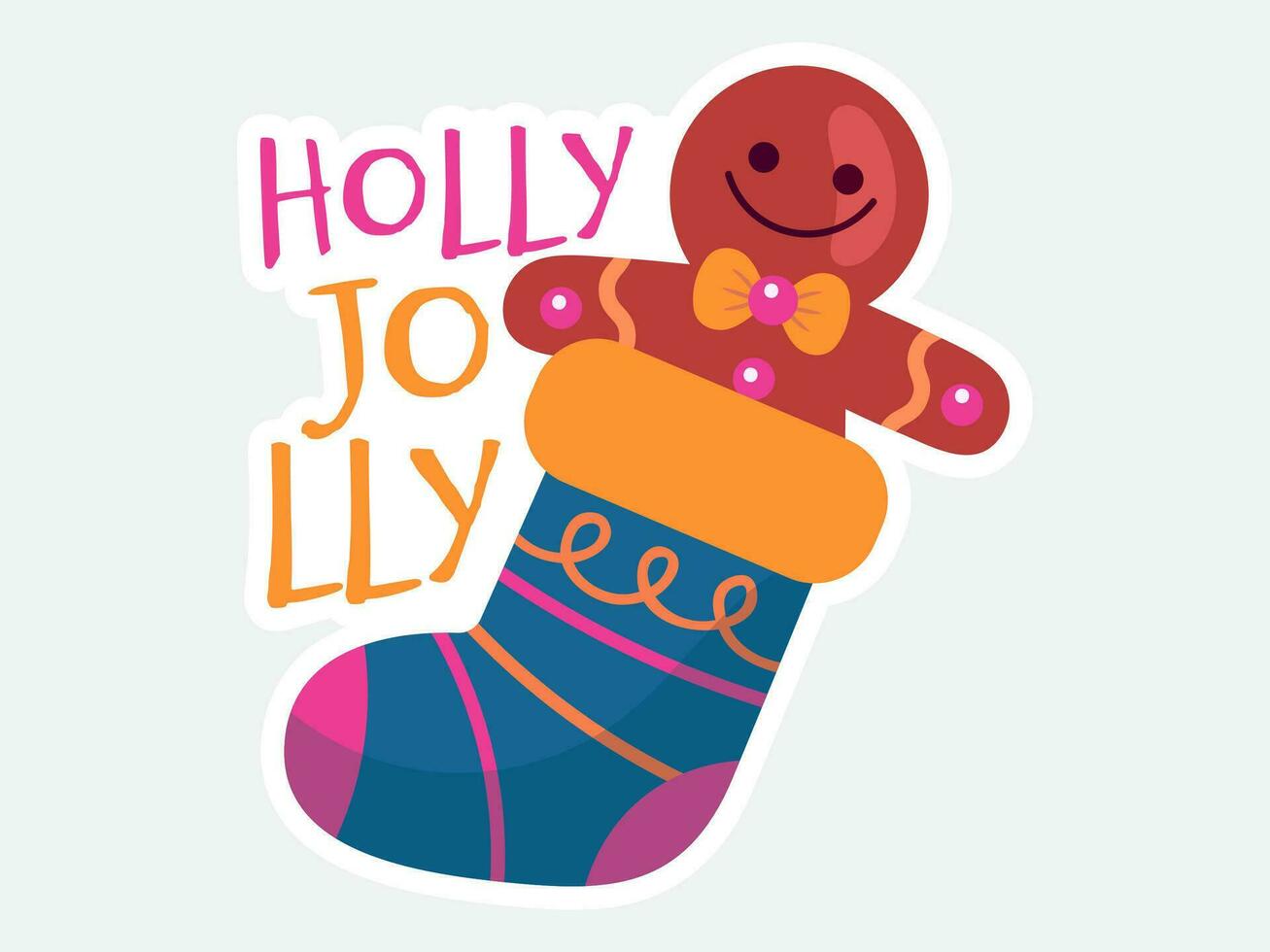 christmas stocking with gingerbread man and christmas tree vector