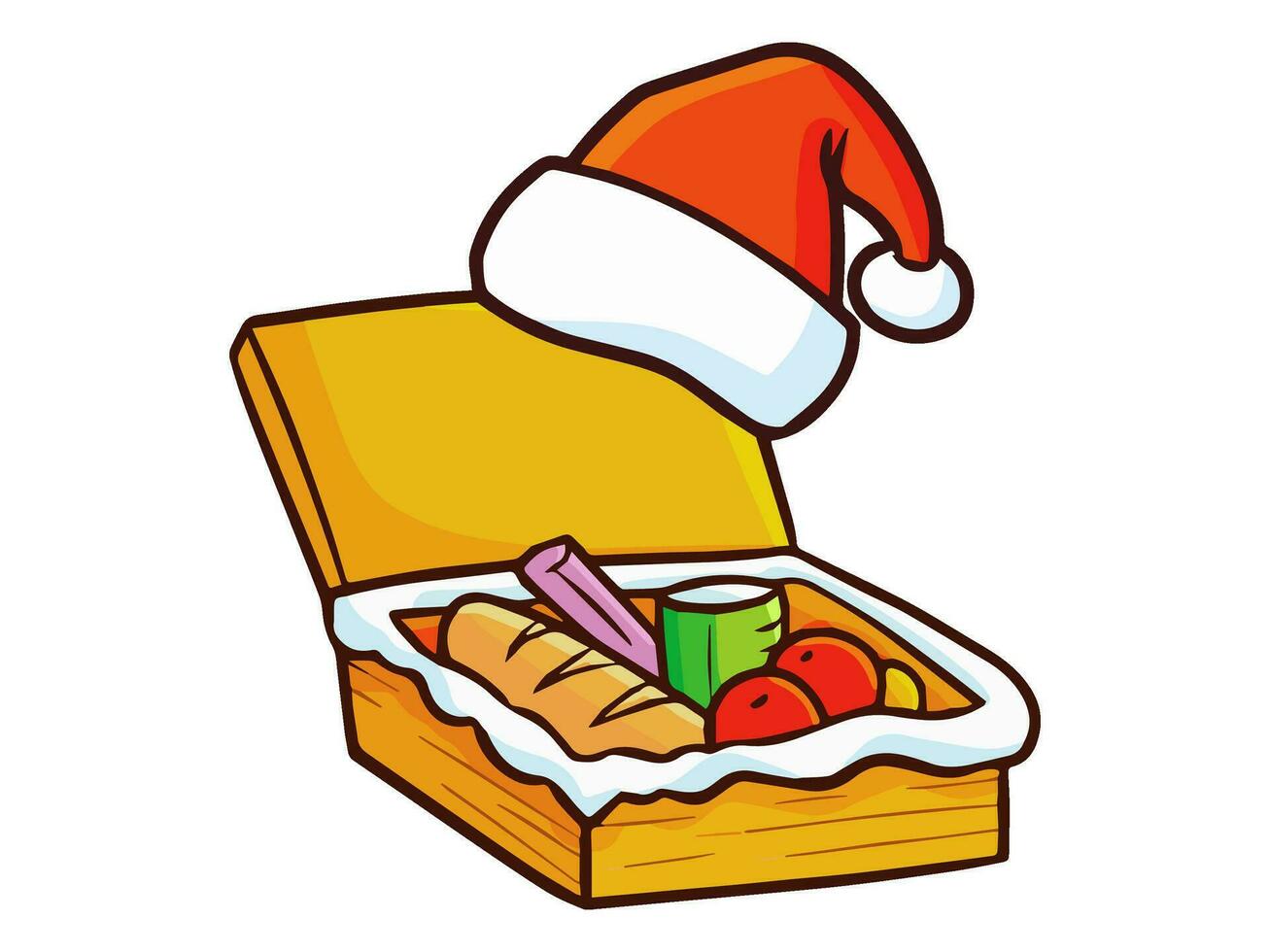 a cartoon food with a santa hat vector