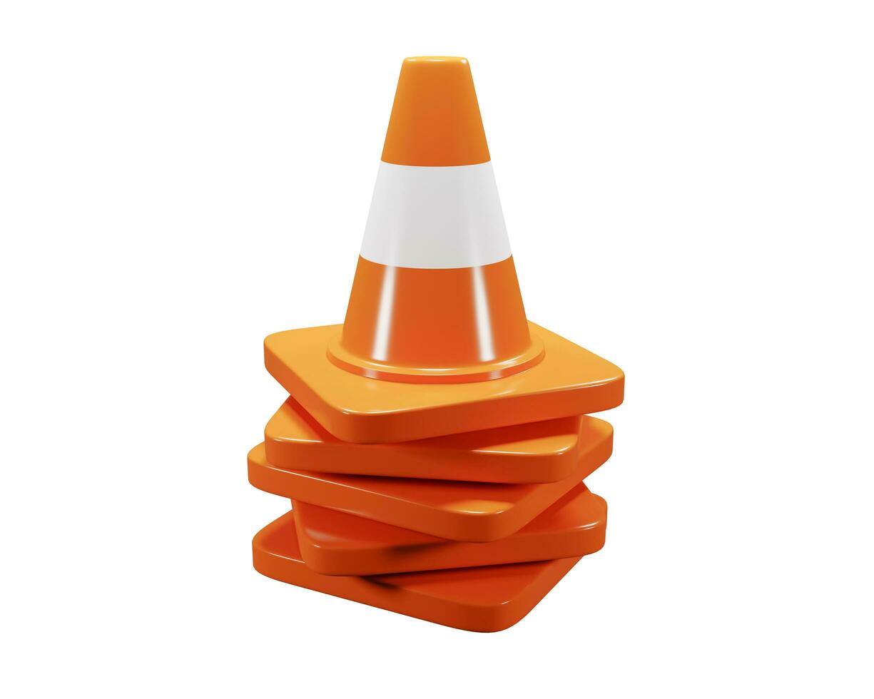 3d traffic cones with white and orange stripes. Sign used during construction or accidents. 3d rendering on white background photo
