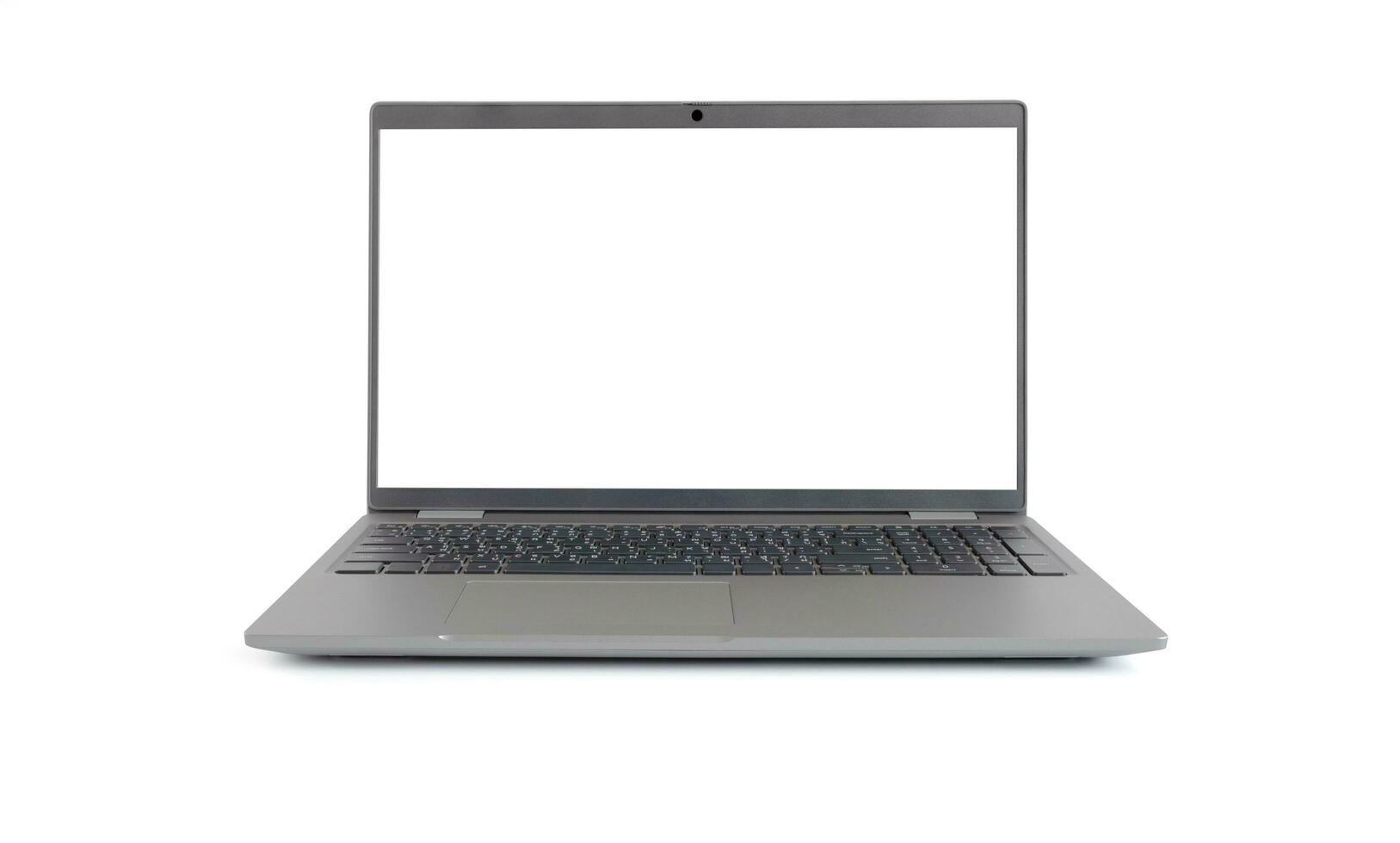 Front view of Laptop with blank white screen for put on a show, isolated on white background, mockup template, with clipping path. photo