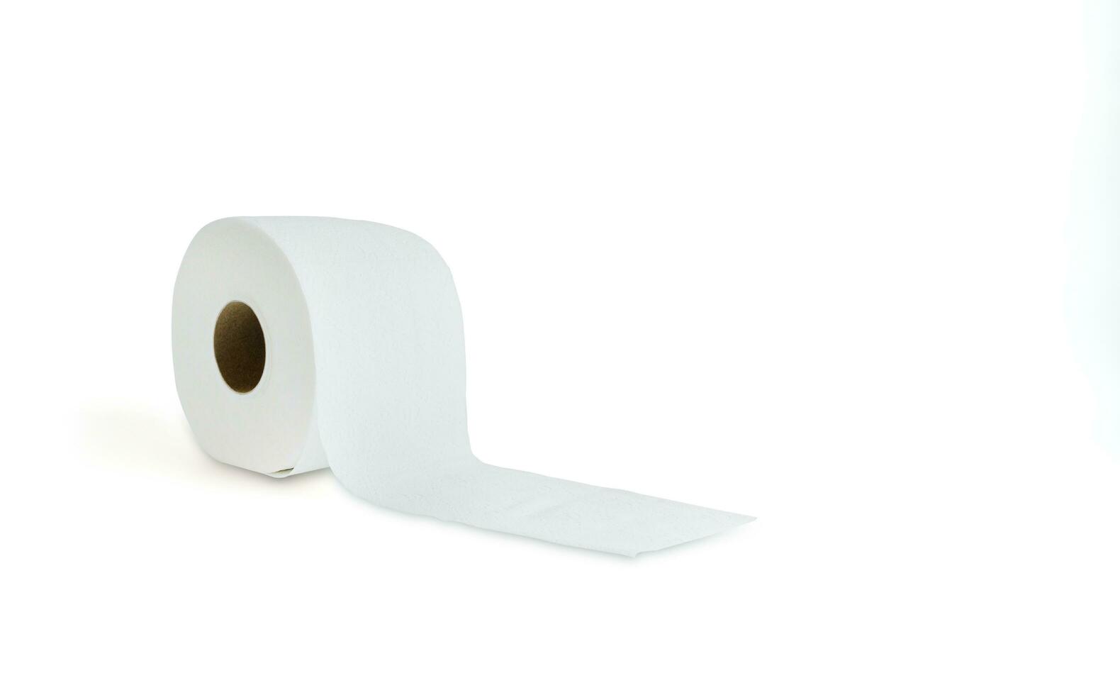 white Roll of toilet paper for household, clean Tissue, on white background, Space for text photo