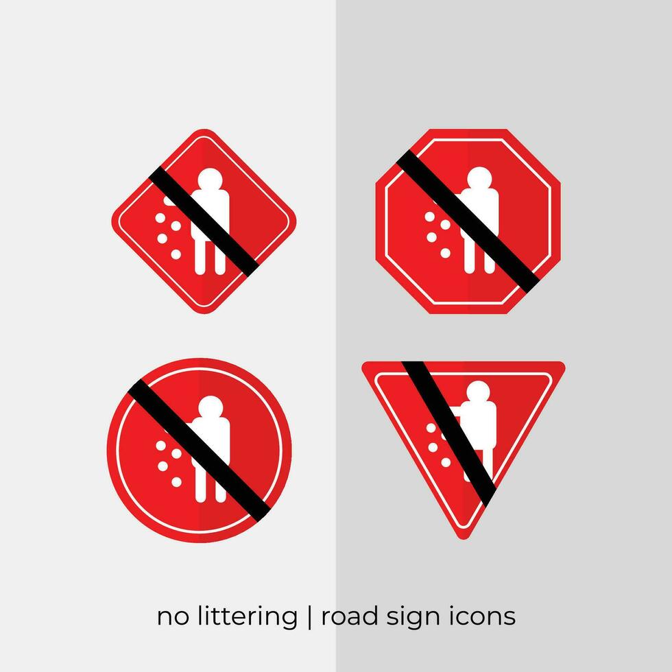 different no littering road sign vector collection in red icons