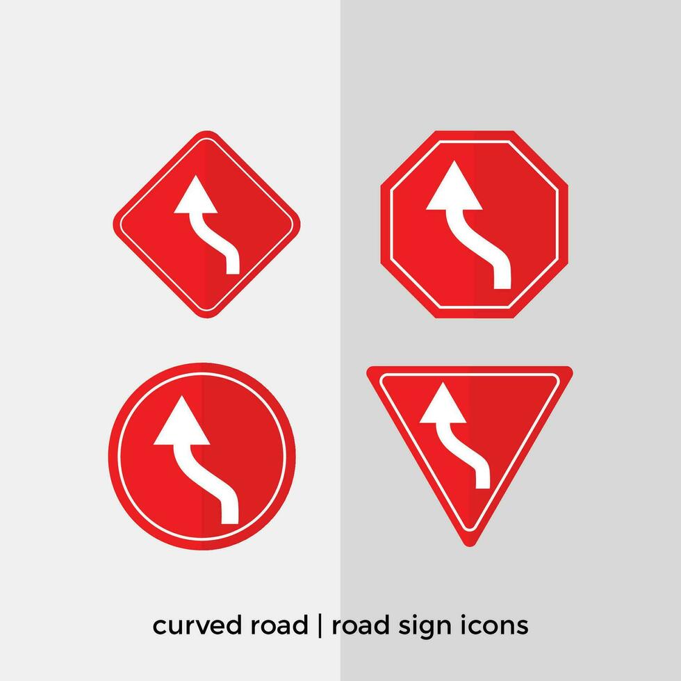 different curved road road sign vector collection in red icons