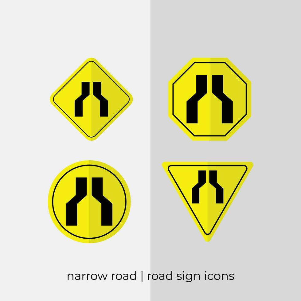 different narrow road road sign vector collection in yellow icons