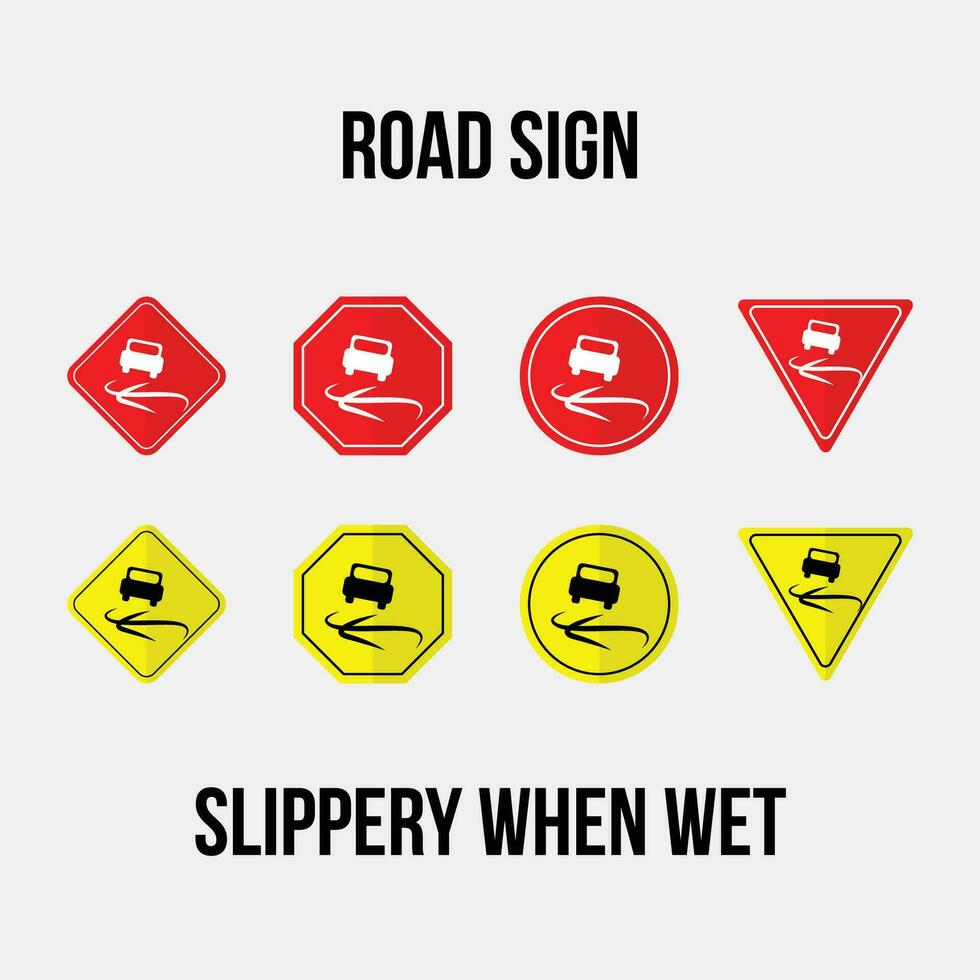 slippery when wet road sign vector collection