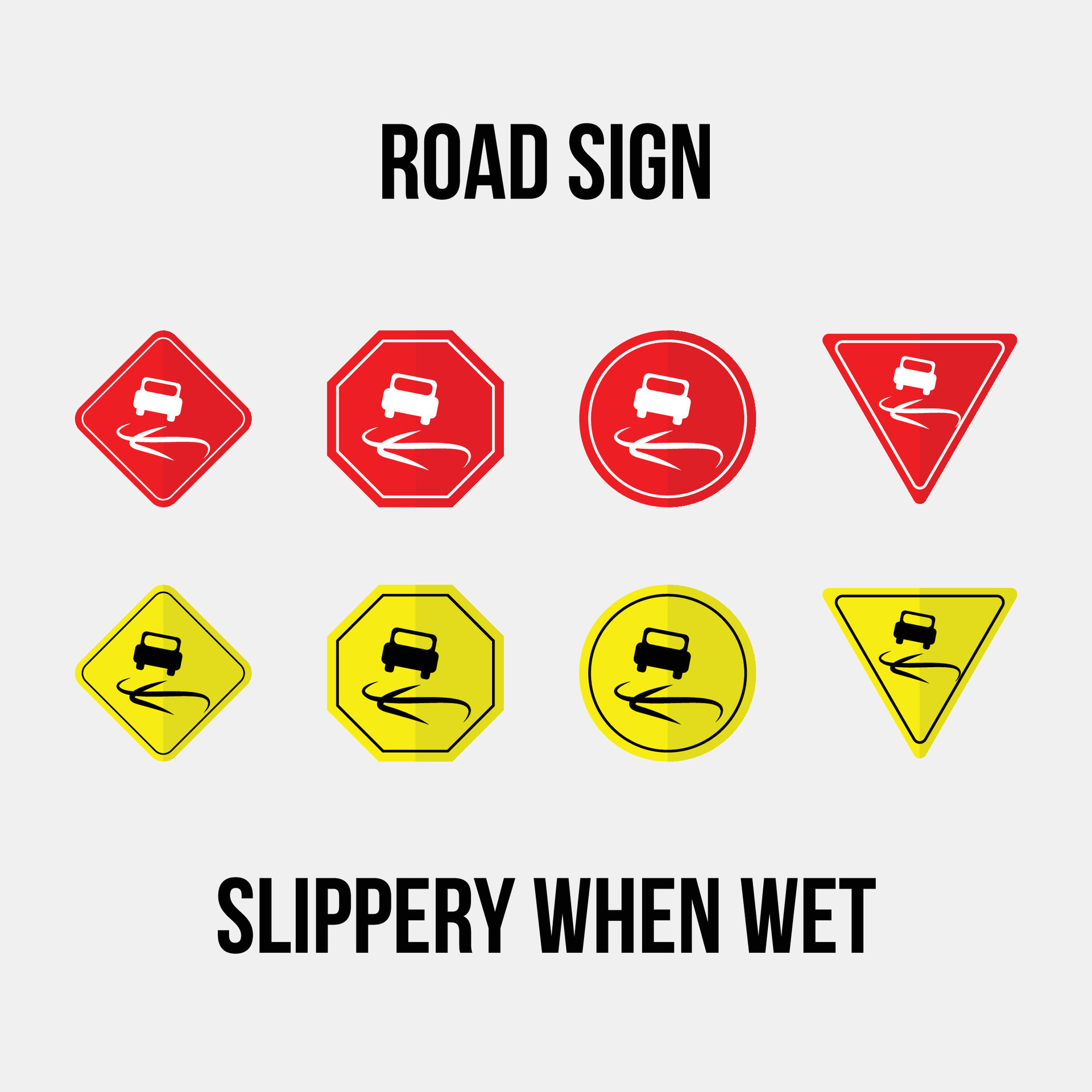 slippery when wet road sign vector collection 35451642 Vector Art at Vecteezy