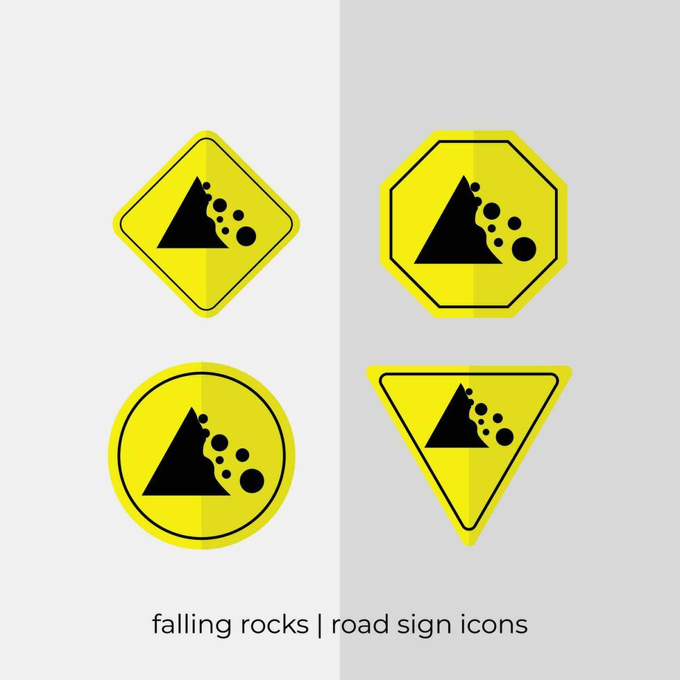 different falling rocks road sign vector collection in yellow icons