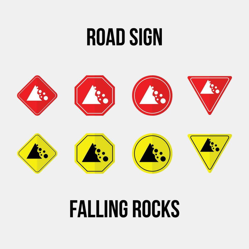 falling rocks road sign vector collection