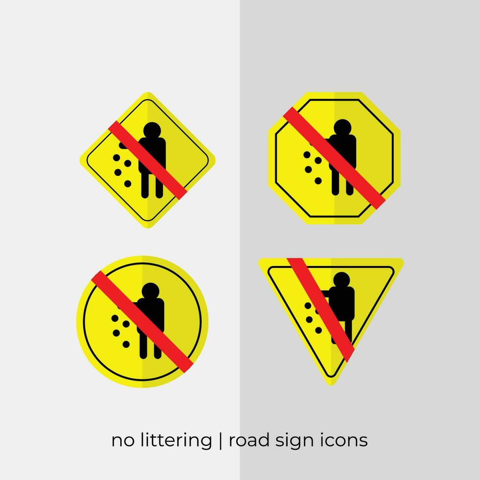 different no littering road sign vector collection in yellow icons