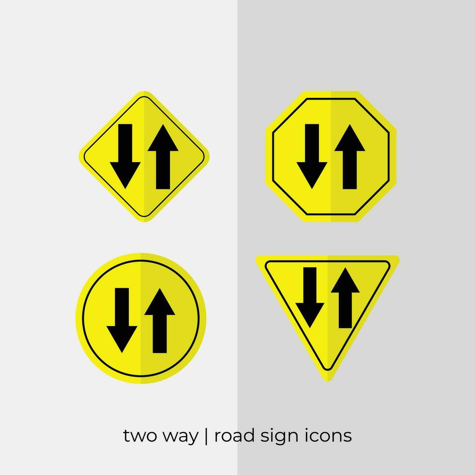 different two way road sign vector collection in yellow icons